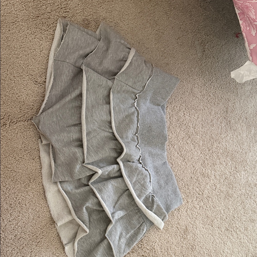 Altar'd State Light Gray Tiered Ruffle Mini Skirt